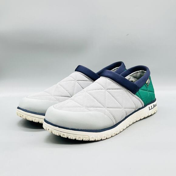 LL Bean Shoes Mens 11 Gray Green Quilted Nylon Slip On House Slippers Comfort main image 11